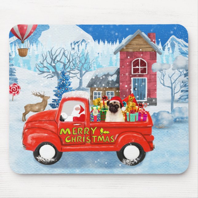 Pug Dog Christmas Delivery Truck Snow  Mouse Pad (Front)