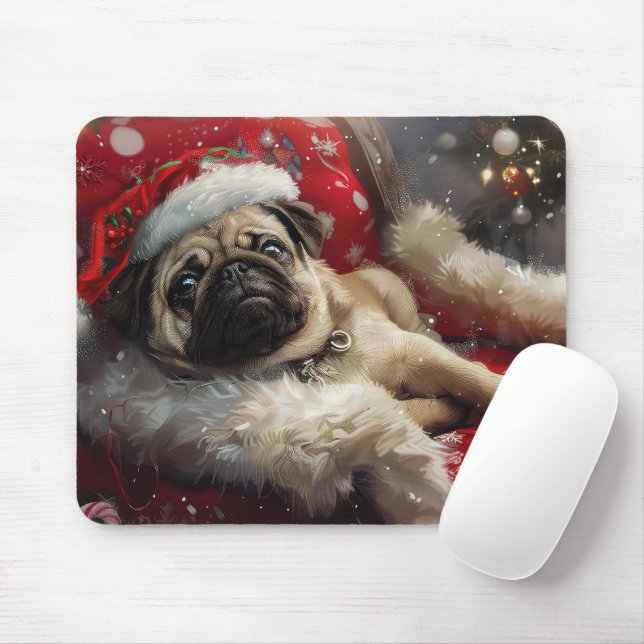 Pug Dog Christmas Festive Mouse Pad (With Mouse)