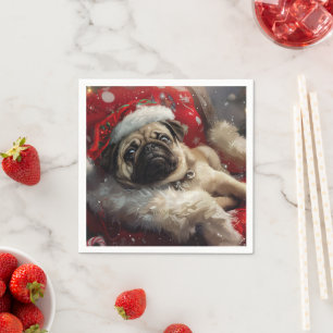 Pug Dog Christmas Festive Napkin
