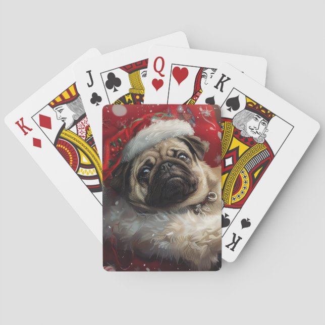 Pug Dog Christmas Festive Playing Cards (Back)