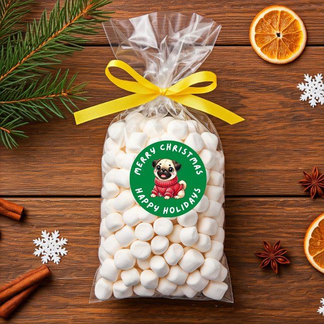 Pug Dog Christmas For Gifts Presents Classic Round Sticker (Pug Dog Christmas For Gifts Presents Classic Round Sticker)