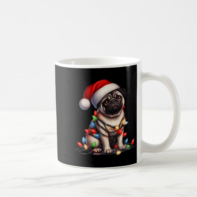 Pug Dog Christmas Lights Santa Hat Dog Lover  Coffee Mug (Right)