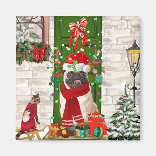 Pug Dog Christmas Magnet