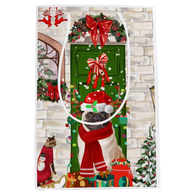 Pug Dog Christmas  Medium Gift Bag (Front)