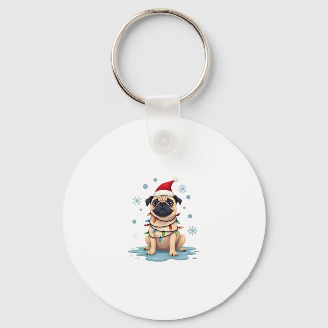 Pug Dog Christmas Men Women (1) Key Ring (Front)
