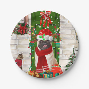 Pug Dog Christmas Paper Plate