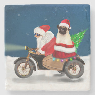 Pug Dog Christmas Santa Claus Stone Coaster