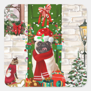 Pug Dog Christmas  Square Sticker