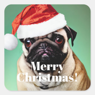Pug Dog Christmas Square Sticker