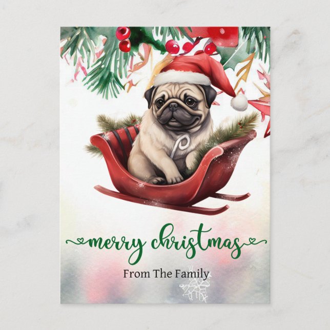 Pug Dog Christmas themed  Postcard (Front)