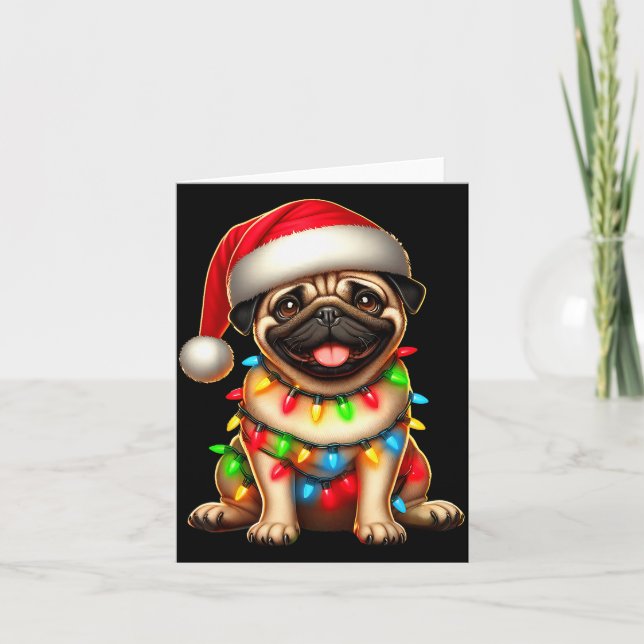 Pug Dog Christmas Tree Lights Santa Xmas Pajama Do Card (Front)
