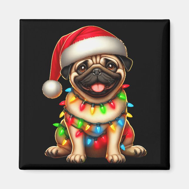 Pug Dog Christmas Tree Lights Santa Xmas Pajama Do Magnet (Front)