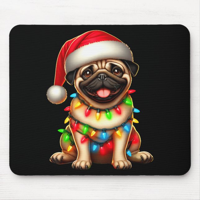 Pug Dog Christmas Tree Lights Santa Xmas Pajama Do Mouse Pad (Front)