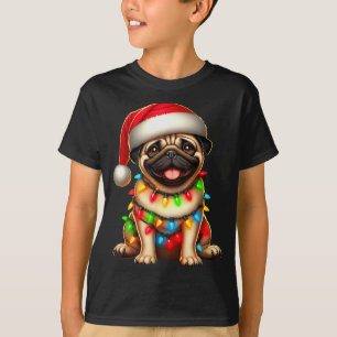 Pug Dog Christmas Tree Lights Santa Xmas Pajama Do T-Shirt