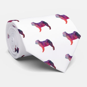 Pug Dog Colourful Geometric Pattern Silhouette Tie