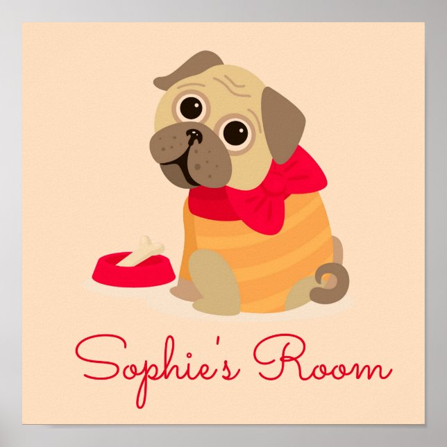 Pug dog Cute pug  girl's room decor (Front)