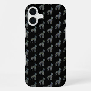 Pug Dog Cute Silhouette Grid Black iPhone 16 Plus Case
