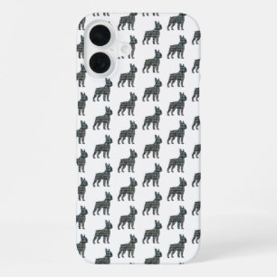 Pug Dog Cute Silhouette Grid Black iPhone 16 Plus Case