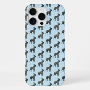 Pug Dog Cute Silhouette Grid Lt Blue iPhone 16 Pro Max Case