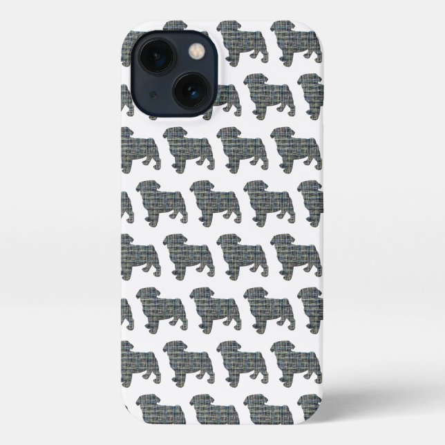 Pug Dog Cute Silhouette Grid White iPhone Case (Back)