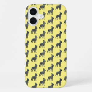 Pug Dog Cute Silhouette Grid Yellow iPhone 16 Plus Case