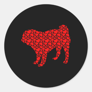 Pug Dog Cute Silhouette Heart Valentine Classic Round Sticker