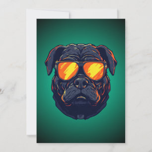 Pug Dog Cyberpunk Mecha Neon Sunglasses Invitation