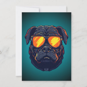 Pug Dog Cyberpunk Mecha Neon Sunglasses Poster Invitation