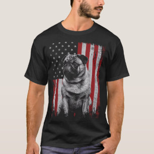Pug Dog Dad Mum America 4th of July Patriotic USA T-Shirt