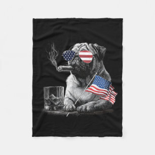 Pug Dog Dad Patriotic Aamerican Flag July Fourth Fleece Blanket