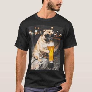 Pug Dog Drinking Beer Funny Meme Animal T-Shirt