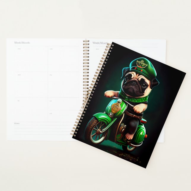 Pug Dog Driving Bike St. Patrick's Day Planner (Display)
