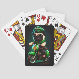 Pug Dog Driving Bike St. Patrick's Day Playing Cards