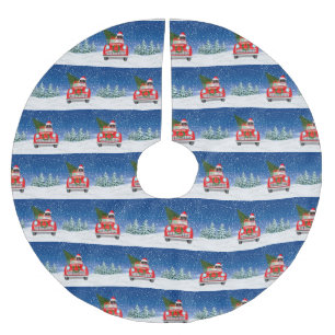 Pug Dog Driving Car In Snow Christmas Brushed Polyester Tree Skirt