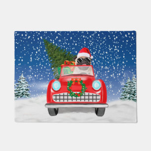 Pug Dog Driving Car In Snow Christmas  Doormat