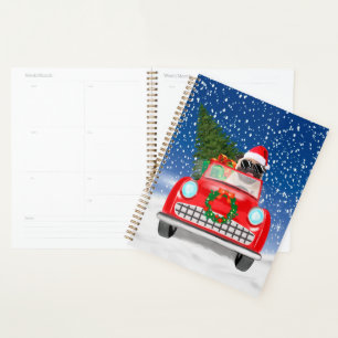 Pug Dog Driving Car In Snow Christmas Planner