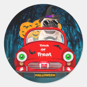Pug  Dog Driving Car Scary Halloween Classic Round Sticker