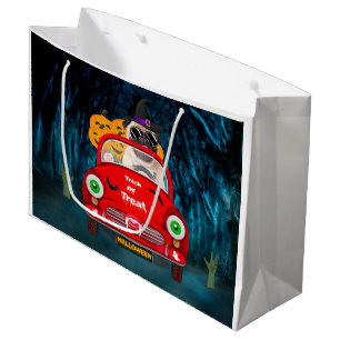 Pug  Dog Driving Car Scary Halloween Large Gift Bag