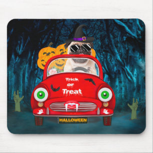 Pug Dog Driving Car Scary Halloween Mouse Pad