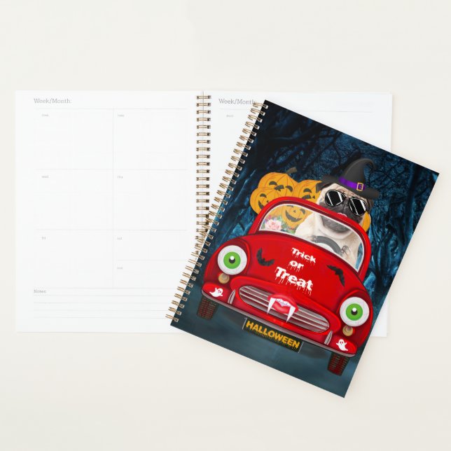 Pug  Dog Driving Car Scary Halloween Planner (Display)