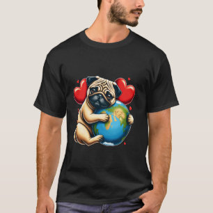 Pug Dog Earth Day Hug Love Owner Planet Lover Glob T-Shirt