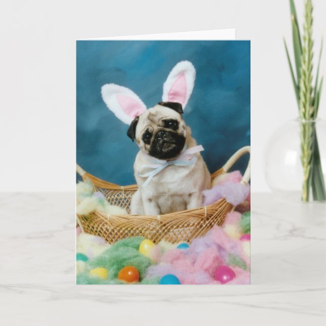 Pug Dog Easter Bunny Greeting Card (Front)