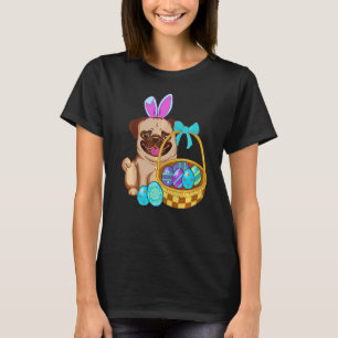 Pug Dog Easter Holiday Bunny Ears Colour Egg Hunt T-Shirt