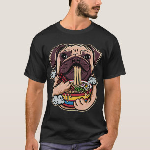 Pug Dog Eat Ramen Noodle Vintage Japanese T-Shirt