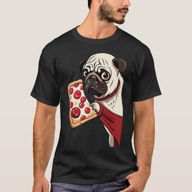 pug dog eating pizza T-Shirt (Front)