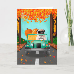 Pug Dog Fall Pumpkin Card
