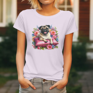 Pug Dog & Floral Design for Dog Lovers T-Shirt