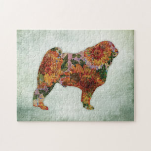 Pug Dog Floral On Green Jigsaw Puzzle