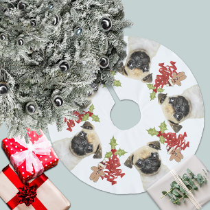 Pug Dog Fun Festivities Christmas White Brushed Polyester Tree Skirt