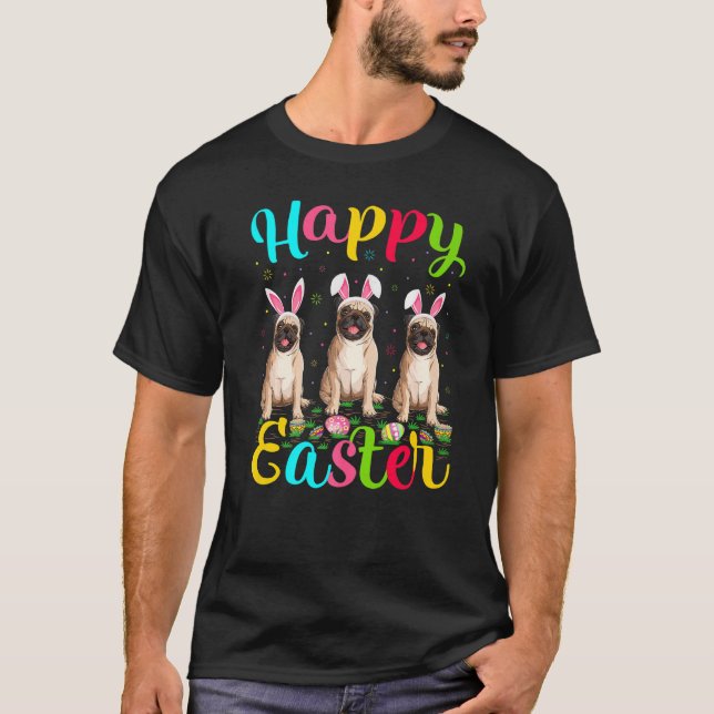 Pug Dog  Funny Easter Egg Bunny Pug Happy Easter T-Shirt (Front)